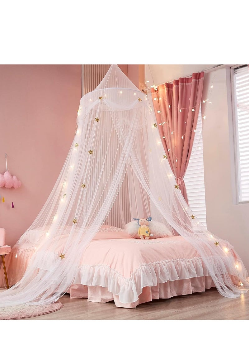 TRASSLE Bed Canopy for Girls,Star Light Bed Curtain Star Bed Canopy Mosquito Net Playing Games House White Dome Bed Canopy Bedroom Decoration Girls Daughter Present for Baby Kids Boys Gift - Image 2