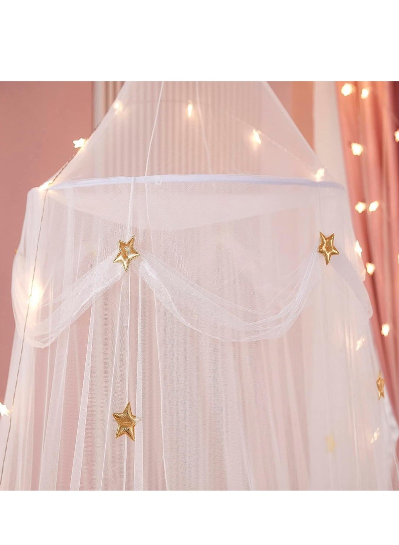 TRASSLE Bed Canopy for Girls,Star Light Bed Curtain Star Bed Canopy Mosquito Net Playing Games House White Dome Bed Canopy Bedroom Decoration Girls Daughter Present for Baby Kids Boys Gift - Image 3