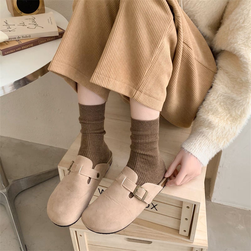 Spring And Knitted Vertical Strip Stacking Socks Double Needle Student Mid-Length Socks Ins Maillard Color Trendy Brand Sports Women - Image 3