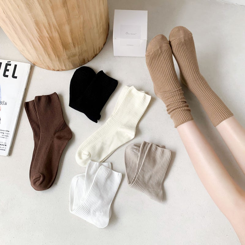 Spring And Knitted Vertical Strip Stacking Socks Double Needle Student Mid-Length Socks Ins Maillard Color Trendy Brand Sports Women - Image 5