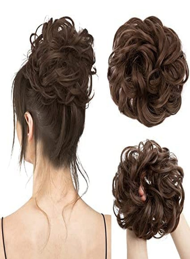 Aternal Messy raffel Hair Bun Hair Piece Wavy Curly Medium Brown Synthetic Ponytail Hair piece Hair Bun Scrunchies Extensions Synthetic Tousled Updo Hairpieces for Women Girls - Image 1