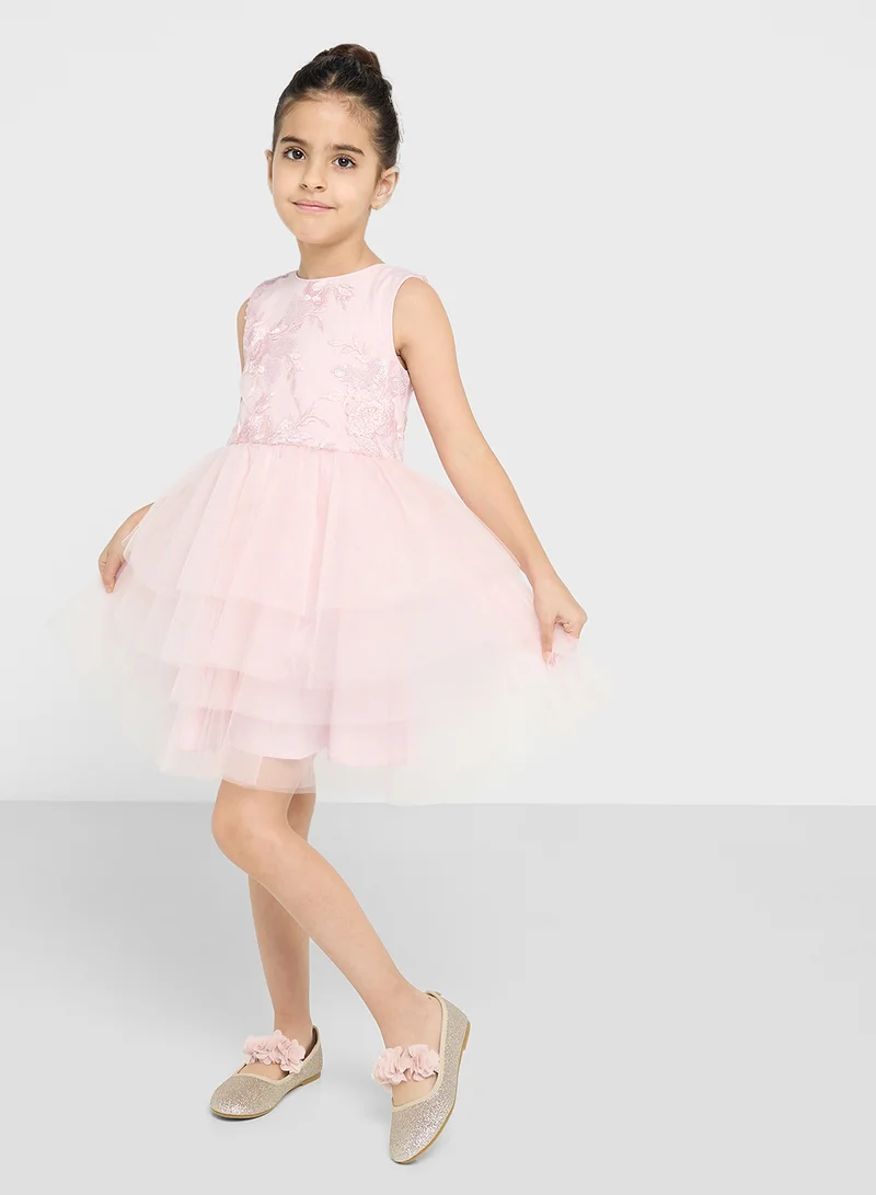 تشي تشي لندن جيرلز Pink Tulle Layered Dress