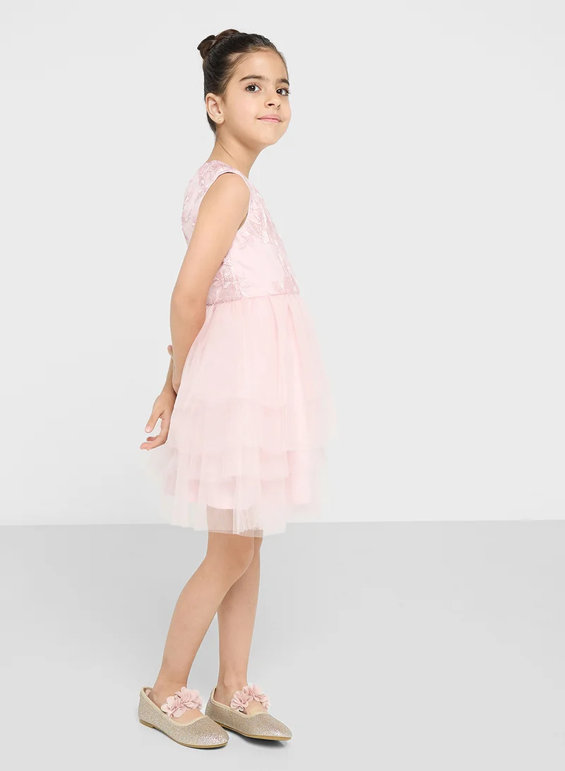 تشي تشي لندن جيرلز Pink Tulle Layered Dress