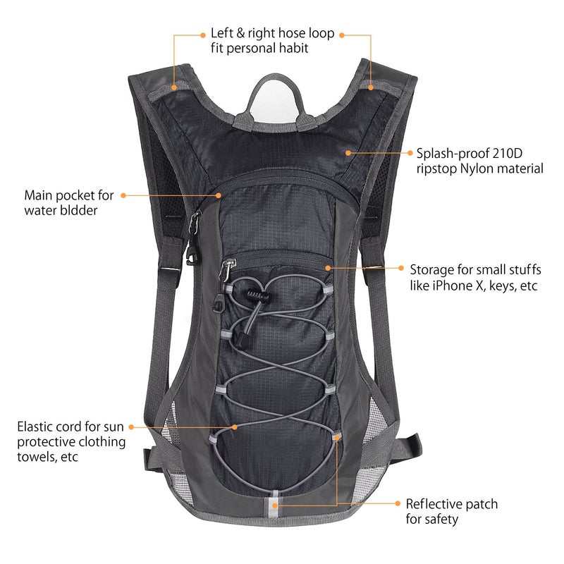 Unigear Hydration Pack Backpack with 70 oz 2L Water Bladder for Running, Hiking, Cycling, Climbing, Camping, Biking (Black) - Image 2
