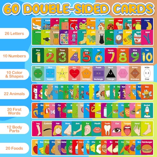 HugHush Toddler Flash Cards Baby Cognitive Flashcards for Kids Alphabet Animals Numbers Shapes Colors First Words Body Parts Foods Educational Toys Preschool Kindergarten Learning Activities - Image 5