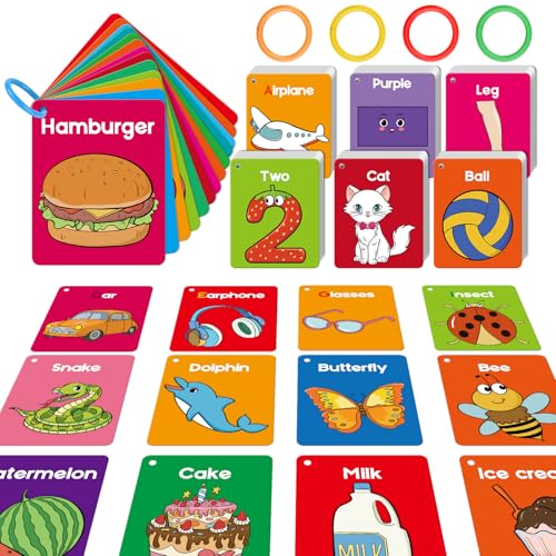 HugHush Toddler Flash Cards Baby Cognitive Flashcards for Kids Alphabet Animals Numbers Shapes Colors First Words Body Parts Foods Educational Toys Preschool Kindergarten Learning Activities - Image 1