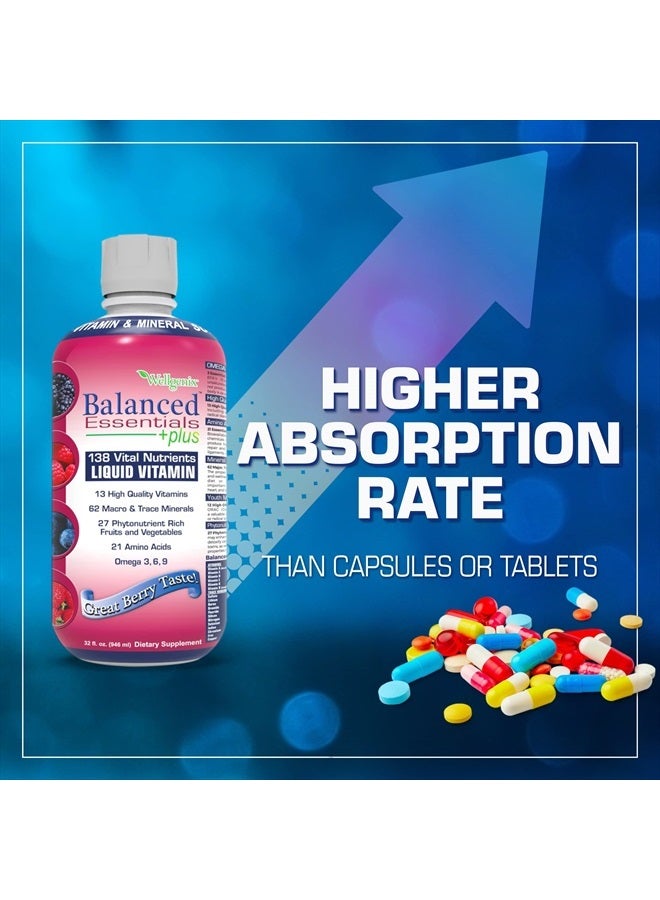 wellgenix Balanced Essentials Plus New Formula - Liquid Multivitamin Supplement for Men & Women, Immune Booster, Overall Health & Wellness, Berry Flavor, Adult & Kids Vitamins 1oz Daily, 32 Fl Oz - Image 3