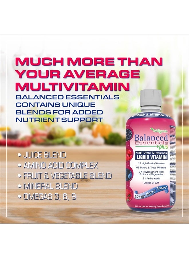 wellgenix Balanced Essentials Plus New Formula - Liquid Multivitamin Supplement for Men & Women, Immune Booster, Overall Health & Wellness, Berry Flavor, Adult & Kids Vitamins 1oz Daily, 32 Fl Oz - Image 4