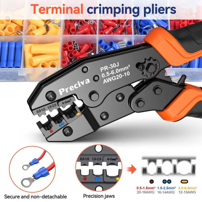Preciva Wire Terminals Crimping Tool Kit with New Handle Design, Preciva AWG20-10 Insulated Ratcheting Crimper Tool with 370PCS Insulated Wire Connectors (USRC50371) - Image 2