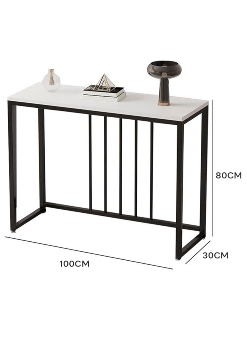إيه جي دي طاولة وحدة التحكم للمدخل، طاولة كونسول جانبية ضيقة من خشب MDF، وإطار معدني، طاولة أريكة للممر وغرفة المعيشة 100 × 30 × 80 سم، أبيض - Image 2