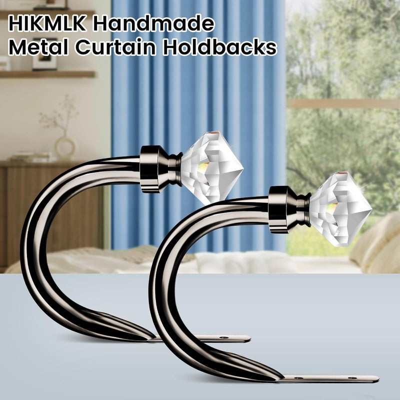 HIKMLK Crystal Metal Curtain Holdbacks 2pcs, Decoration Curtain Tie Back Hooks for Wall, Heavy Duty Side Holders Tiebacks Accessories for Drapes - Image 2