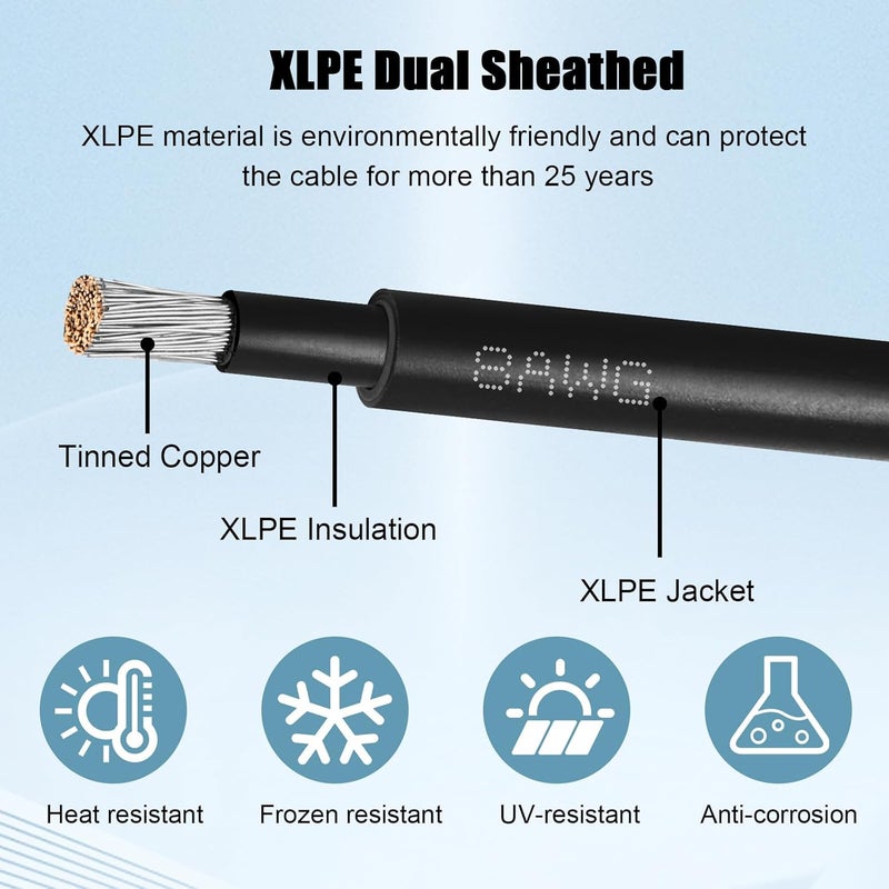 Kimbluth 8 AWG Solar Extension Cable 30FT Black + 30FT Red, 8 Gauge Solar Panel Wire Male to Female Tinned Copper Wire for Solar Panel, Automotive, RV, Boat, Outdoors - Image 3