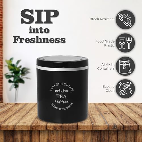 Jaypee Plus Classique 3 Tea Coffee Sugar Storage Container Set 750 ml Airtight Plastic canisters Tea containers for kitchen | Silicon rubber lock Stackable glossy finish transparent Lid, Black - Image 4