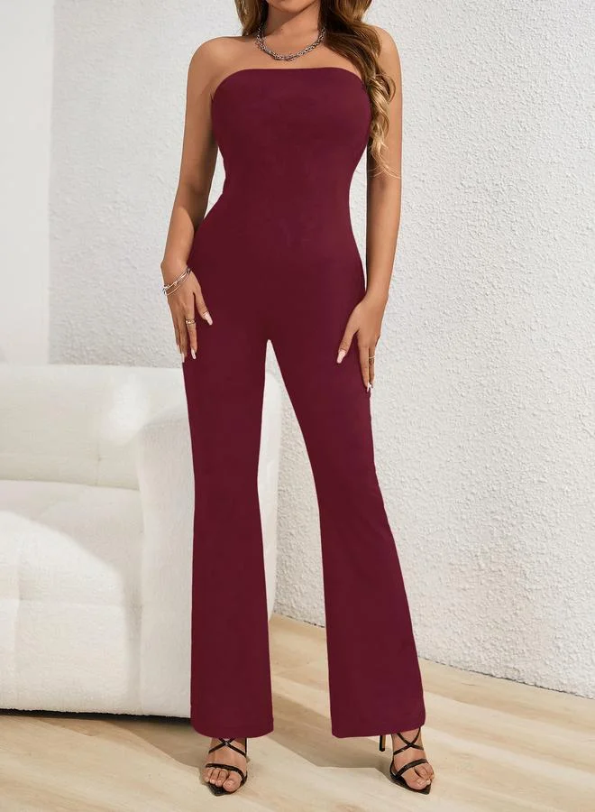 تايك تو جمبسوت بأرجل واسعة وياقة باندو