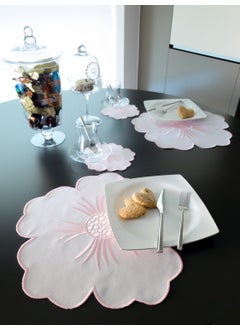 Tanem Home 12 Piece Imported Linen Embroidered Placemat Set for 6 Persons Pink 