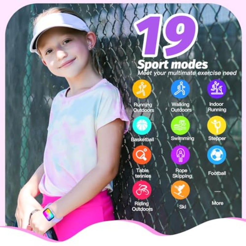 Smart Watch for Girls, IP68 Waterproof Fitness Tracker Watch with 1.5 Inch DIY Face, Heart Rate Sleep Monitor, 19 Sport Modes, Calories Counter, Alarm Clock, Great Gifts for 6+ - Image 4