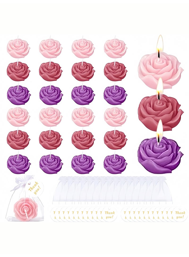 24Pcs Colorful Rose Scented Candles Set, Handmade Aromatherapy Candles with Sheer Bags & Thank You Tags, Rose-Shaped Decor for Party Ambiance, Gifts for Her - Image 1
