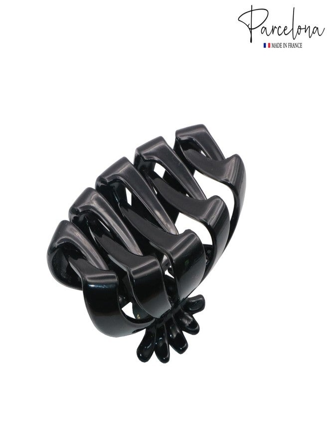 Parcelona French Fleur Medium 3.25" Wide Celluloid Hair Claw Clips Covered Spring Fashion Durable Styling Clips Women Hair Accessories No Slip Grip Hair Clip for Girls, Made in France (Glossy Black) - Image 5
