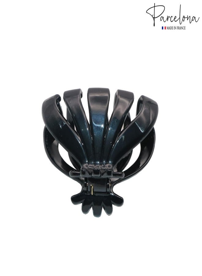 Parcelona French Fleur Medium 3.25" Wide Celluloid Hair Claw Clips Covered Spring Fashion Durable Styling Clips Women Hair Accessories No Slip Grip Hair Clip for Girls, Made in France (Glossy Black) - Image 4