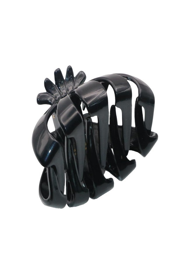Parcelona French Fleur Medium 3.25" Wide Celluloid Hair Claw Clips Covered Spring Fashion Durable Styling Clips Women Hair Accessories No Slip Grip Hair Clip for Girls, Made in France (Glossy Black) - Image 1