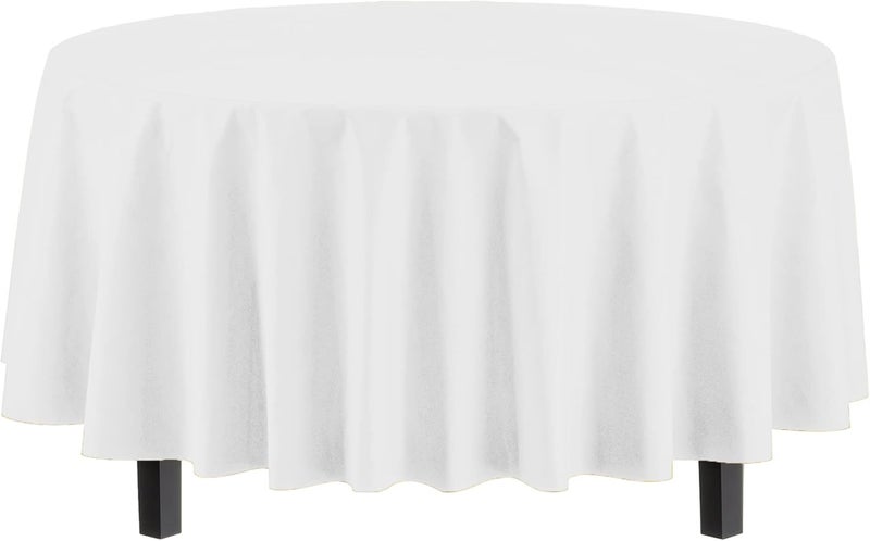 Exquisite 12-Pack Premium Plastic Tablecloth 84in. Round Table Cover - White - Image 2