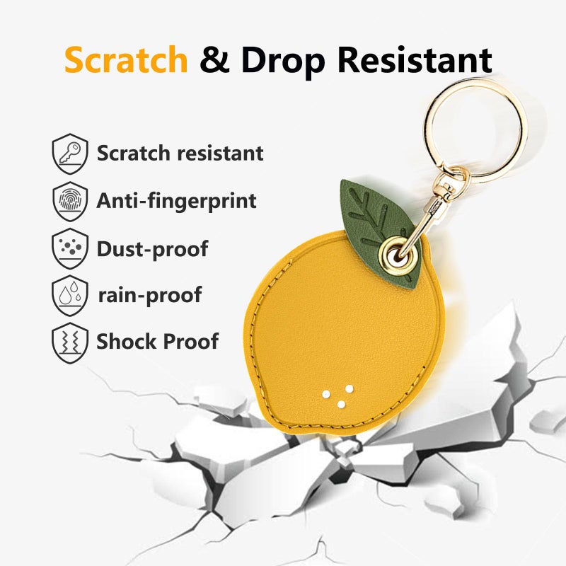 VBANU Universal Smart Tag Holder Fit for Tile Mate, AirTag, Galaxy SmartTag, eufy SmartTrack Link, Key Fob, Leather Cute Air Tracker Case with Key Rings, (Lemon) - Image 3