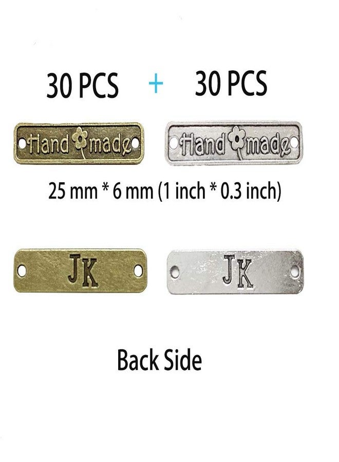 Juland 60PCS Handmade Metal Tags Alloy Hand Made Pendant Bead Charm Metal Label Tag Signs for DIY Jewelry Making Crafts Findings Gift - 25x6mm - Rectangle Silver+ Bronze - Image 3
