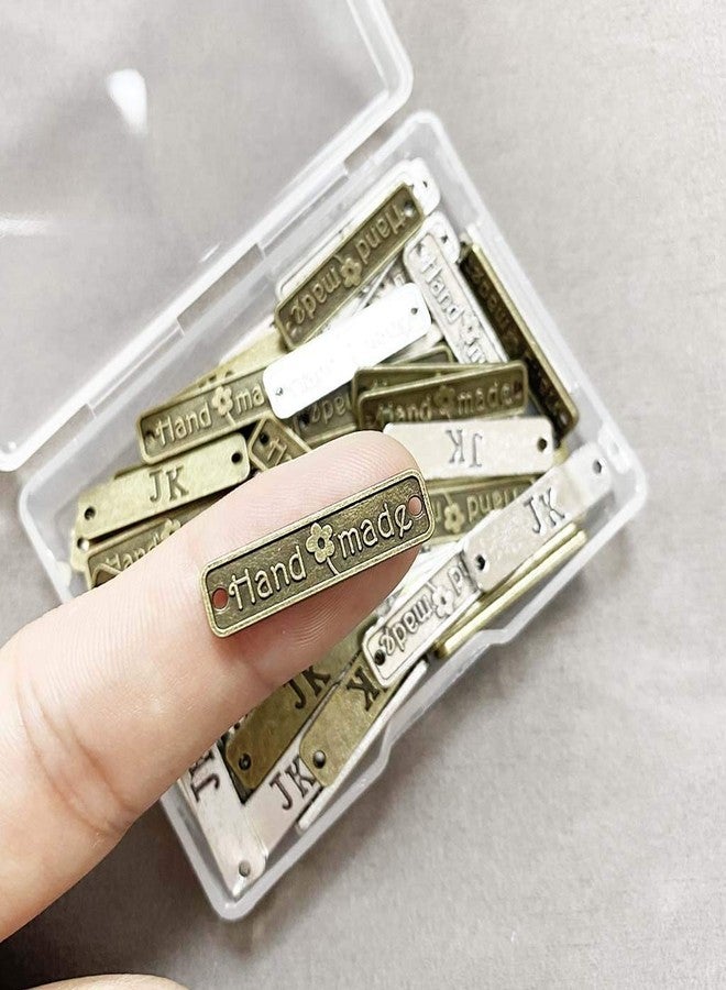 Juland 60PCS Handmade Metal Tags Alloy Hand Made Pendant Bead Charm Metal Label Tag Signs for DIY Jewelry Making Crafts Findings Gift - 25x6mm - Rectangle Silver+ Bronze - Image 2