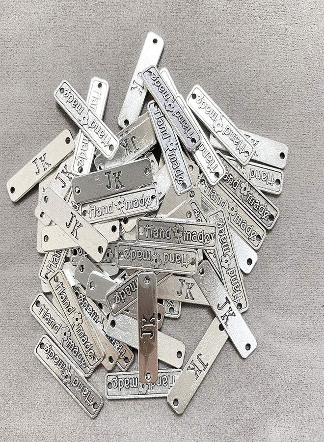 Juland 60PCS Handmade Metal Tags Alloy Hand Made Pendant Bead Charm Metal Label Tag Signs for DIY Jewelry Making Crafts Findings Gift - 25x6mm - Rectangle Silver+ Bronze - Image 4