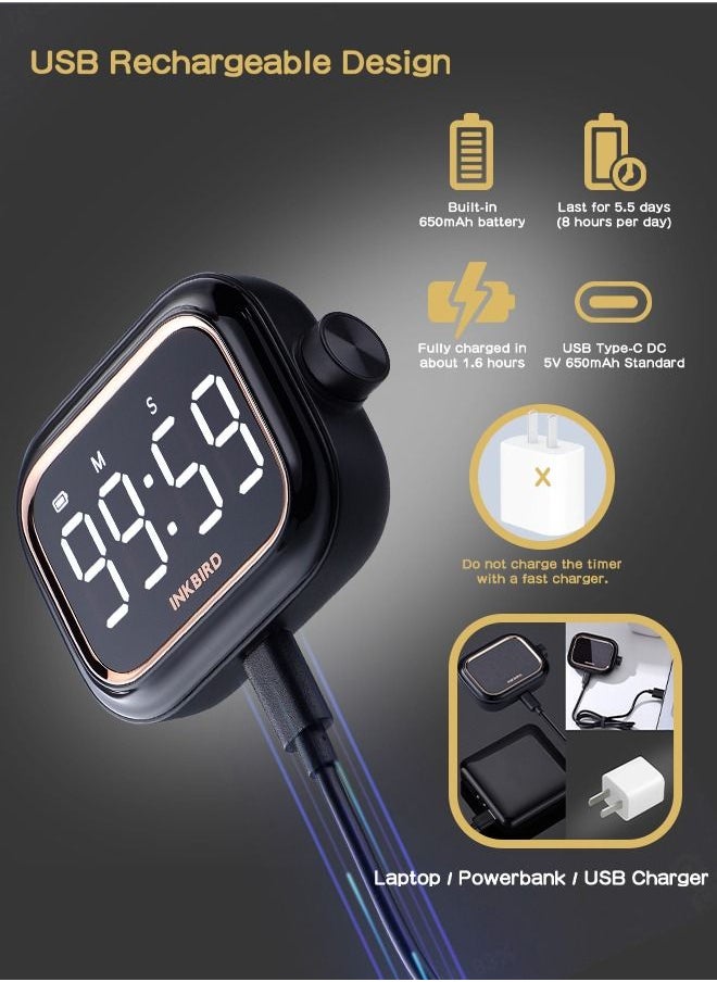 INKBIRD - INKBIRD IDT-02 Digital Timer Count-Up/Count-Down Timer with Large Backlit LED One-Button Operation USB Rechargeable Battery ECO Mode Portable Timer for Cooking Yoga Study - Image 1