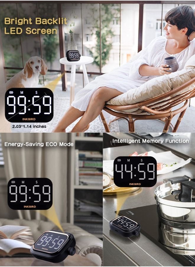 INKBIRD - INKBIRD IDT-02 Digital Timer Count-Up/Count-Down Timer with Large Backlit LED One-Button Operation USB Rechargeable Battery ECO Mode Portable Timer for Cooking Yoga Study - Image 1