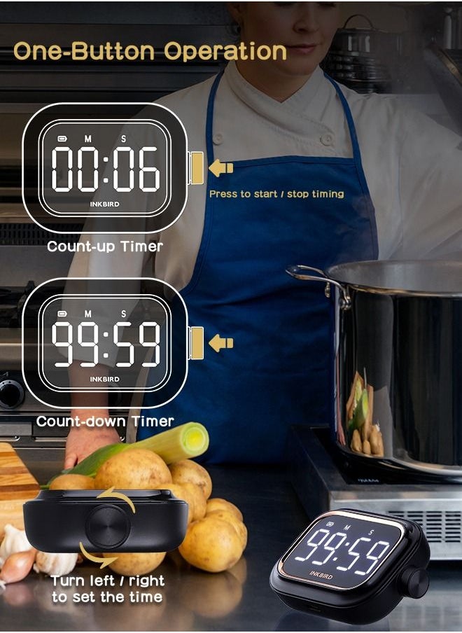 INKBIRD - INKBIRD IDT-02 Digital Timer Count-Up/Count-Down Timer with Large Backlit LED One-Button Operation USB Rechargeable Battery ECO Mode Portable Timer for Cooking Yoga Study - Image 1