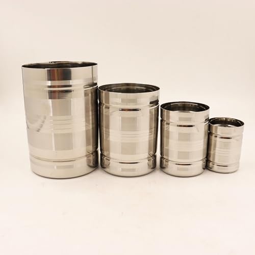 Spillbox Stainless Steel Rice Measuring Padi Uzhakku,Changazhi Measuring Paddy nGrains,nira para Kerala Vessel,Cup,Jug,Mug,Bowl for Home and Kitchen-SS Lines Azhakku Set - Image 4