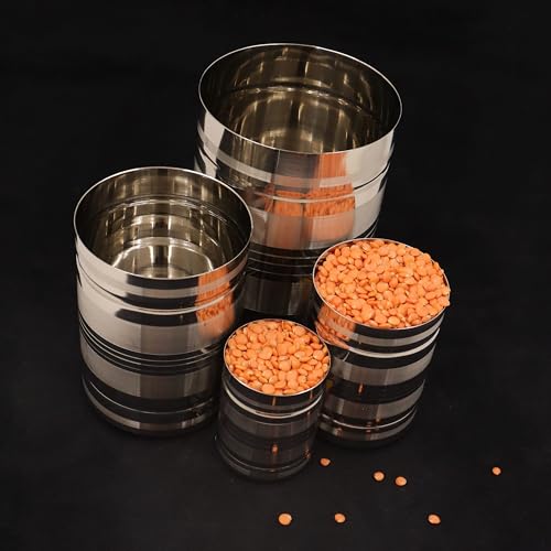 Spillbox Stainless Steel Rice Measuring Padi Uzhakku,Changazhi Measuring Paddy nGrains,nira para Kerala Vessel,Cup,Jug,Mug,Bowl for Home and Kitchen-SS Lines Azhakku Set - Image 5