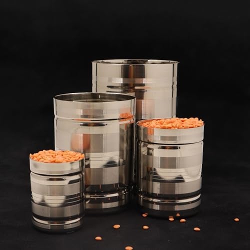Spillbox Stainless Steel Rice Measuring Padi Uzhakku,Changazhi Measuring Paddy nGrains,nira para Kerala Vessel,Cup,Jug,Mug,Bowl for Home and Kitchen-SS Lines Azhakku Set - Image 2