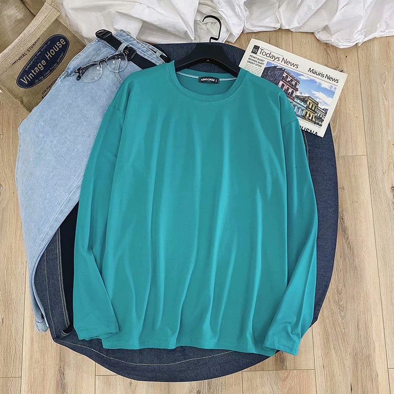 Multi-color Base Shirt Basic Long-sleeved T-shirt Men's and Women's 2021 Spring and Autumn Thin Top Solid Color Round Neck Simple T-shirt - Image 5