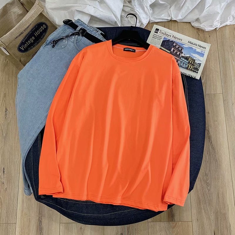 Multi-color Base Shirt Basic Long-sleeved T-shirt Men's and Women's 2021 Spring and Autumn Thin Top Solid Color Round Neck Simple T-shirt - Image 1