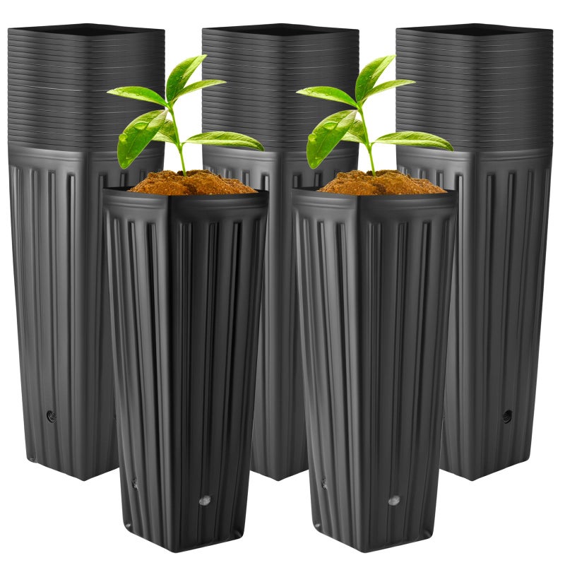 Nuenen 30 Pcs Tall Tree Pot Plastic Deep Plant Nursery Pots Black Seedling Treepots Flower Plant Container with Drainage Holes for Indoor Outdoor Gardening (11.8" H X 3.9" W) - Image 1