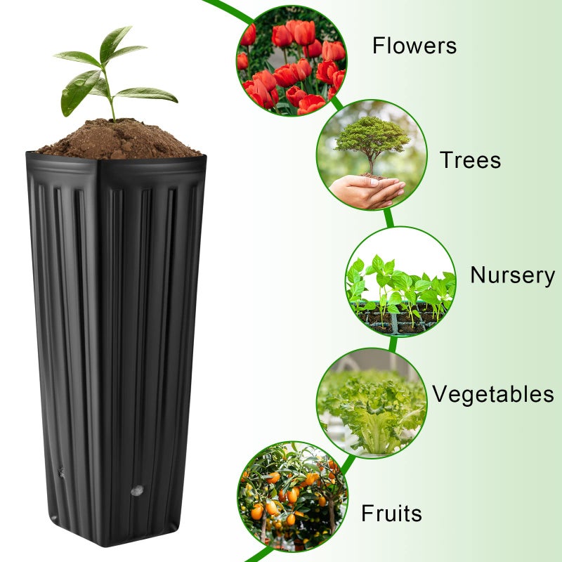 Nuenen 30 Pcs Tall Tree Pot Plastic Deep Plant Nursery Pots Black Seedling Treepots Flower Plant Container with Drainage Holes for Indoor Outdoor Gardening (11.8" H X 3.9" W) - Image 3
