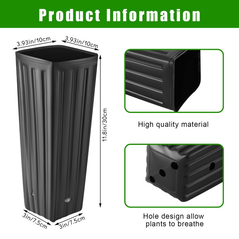 Nuenen 30 Pcs Tall Tree Pot Plastic Deep Plant Nursery Pots Black Seedling Treepots Flower Plant Container with Drainage Holes for Indoor Outdoor Gardening (11.8" H X 3.9" W) - Image 2
