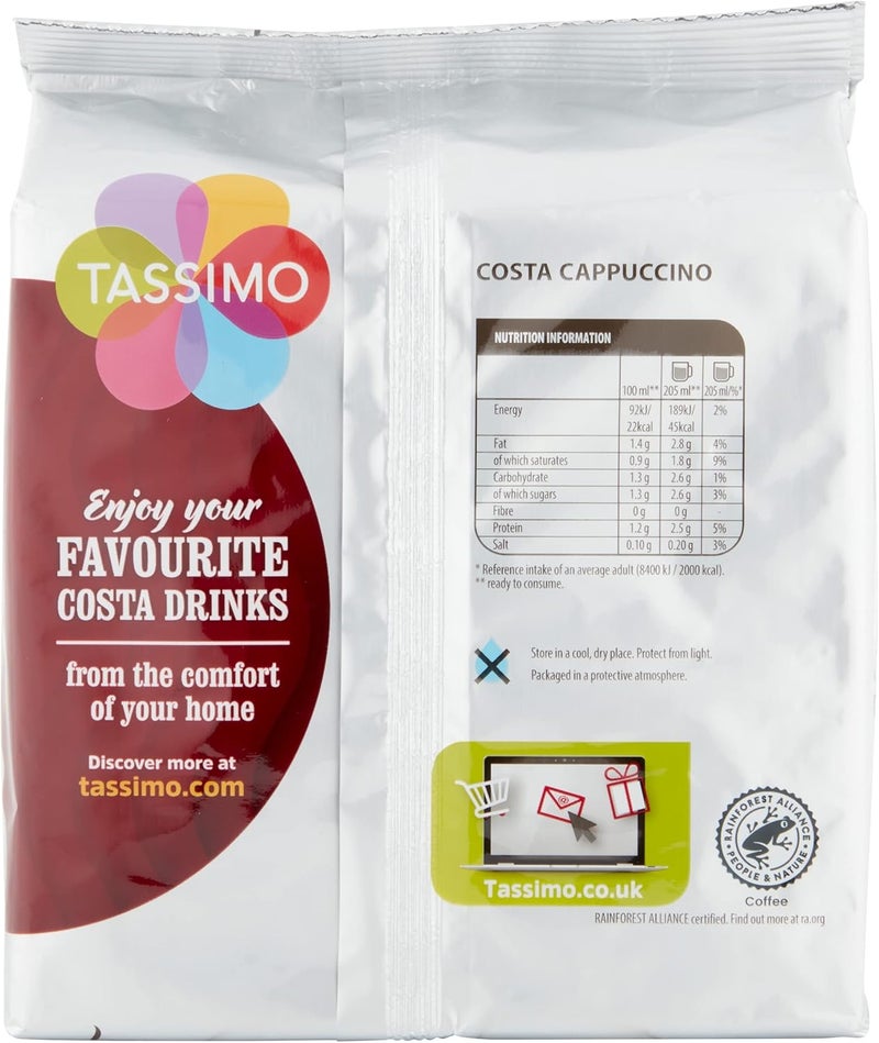 Tassimo Costa Cappuccino Coffee Pods - Pack of 5 (Total 40 Pods) - Image 2
