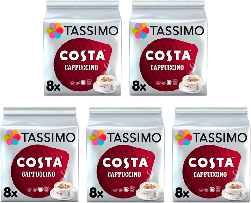 Tassimo Costa Cappuccino Coffee Pods - Pack of 5 (Total 40 Pods) - Image 1