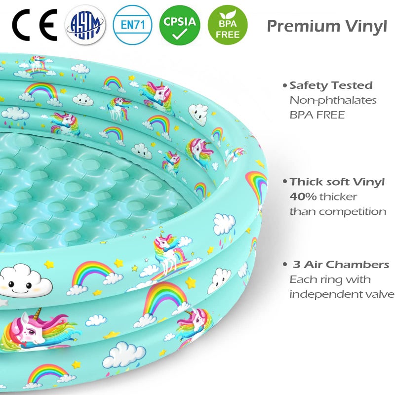 Jasonwell Inflatable Baby Kiddie Pool - Toddler Pool Kids Paddling Baby Swimming Pools Blow Up Ball Pit Infant Wading Pools for Backyard Piscina Inflable para NiÃ±os (51in Unicorn) - Image 3