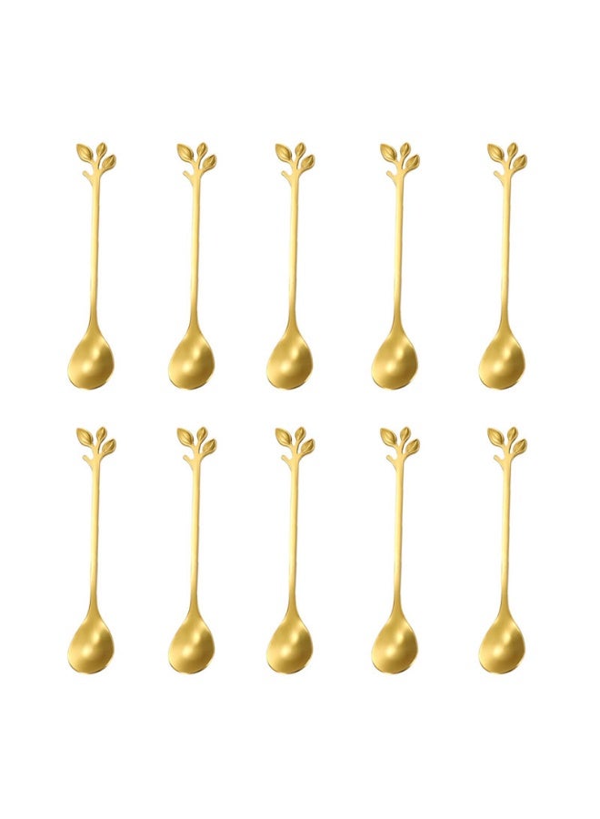 10-Piece Stainless Steel Elegant Silver Leaf Coffee Spoons Set 12 x 2.5cm  - Image 1