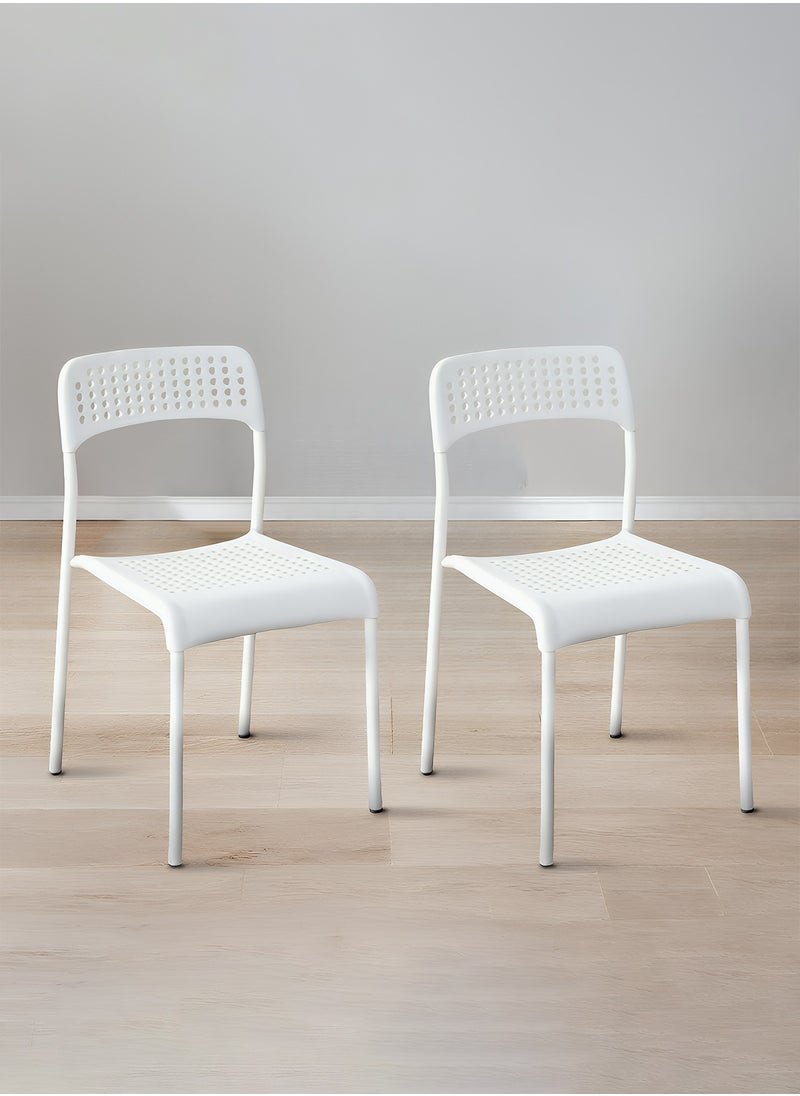 Taimi Set of 2 Dining Chair with Plastic Seat and Metal Legs, Stackable and Easy to Store, Multi-Use Chair for Living Room, Kitchen, Bedroom, Garden, Patio, and Balcony - White  - Image 1