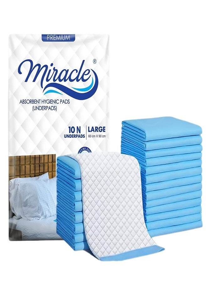 MIRACLE Disposable Underpads - Soft & Super Absorbent | 8-Hour Protection from Urine & Fecal Incontinence | Waterproof Bed & Surface Protector | 60x90 cm | Pack of 1 (10 Underpads) - Image 1