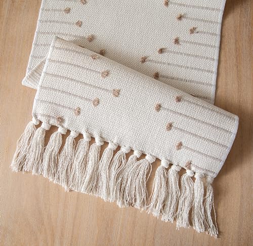 Caflife Boho Table Runner 13 x 90 Inch Long Natural Cotton Woven Runner with Tassels for Home Dining Table décor, for Modern Farmhouse Decor Coffee Table Runner, Taupe and Beige - Image 4