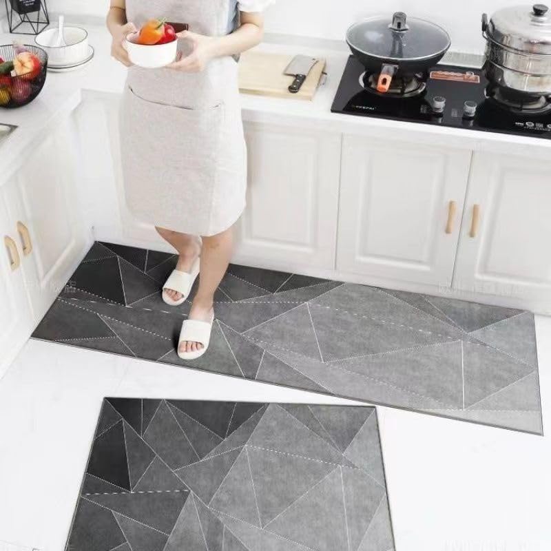 Home-Cloud HomeCloud Rubber Kitchen Mats For Floor Set Of 2 Pcs | Non-Skid, Soft Absorbent Rectangular Rugs For Kitchen, Laundry, And Hallway | 120X40Cm, 40X60Cm| 4Mm Thickness (Black__Shade) - Image 1