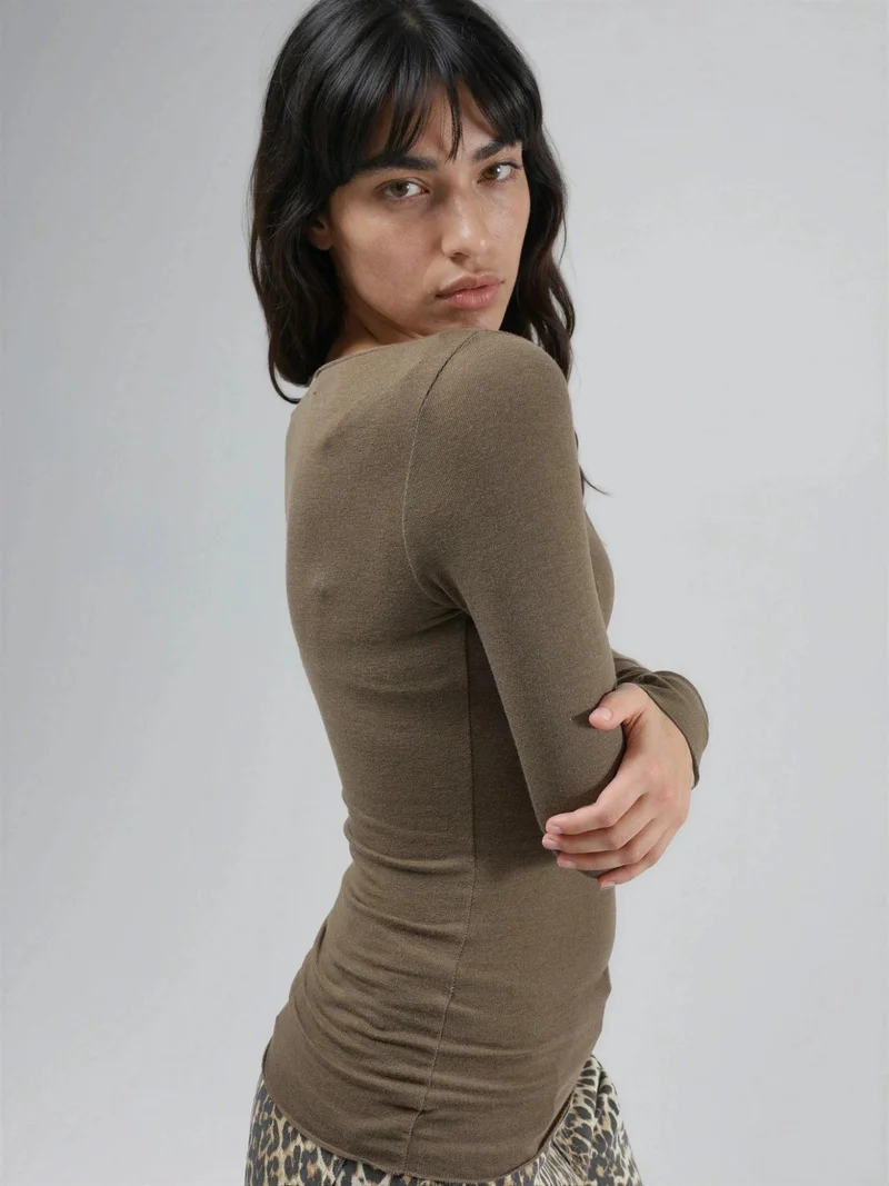 Busem BUSEM Boat Neck Long Sleeve Lightweight Blouse