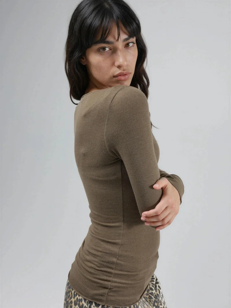 Busem BUSEM Boat Neck Long Sleeve Lightweight Blouse